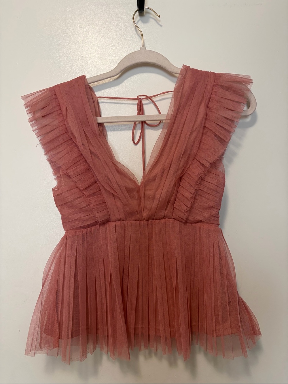 Pink Ruffled Tulle V-Back Top - Picture 2 of 3